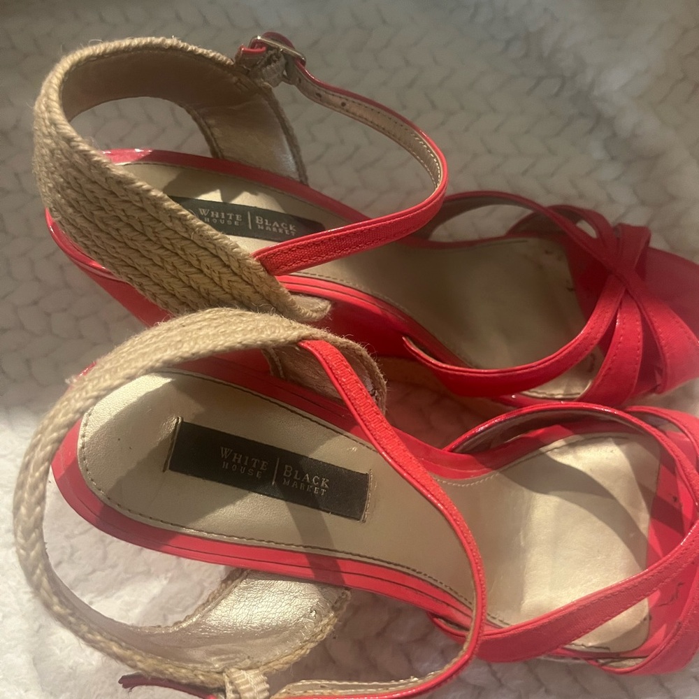 White House Black Market Vibrant Red Wedge Sandals - Picture 11 of 11